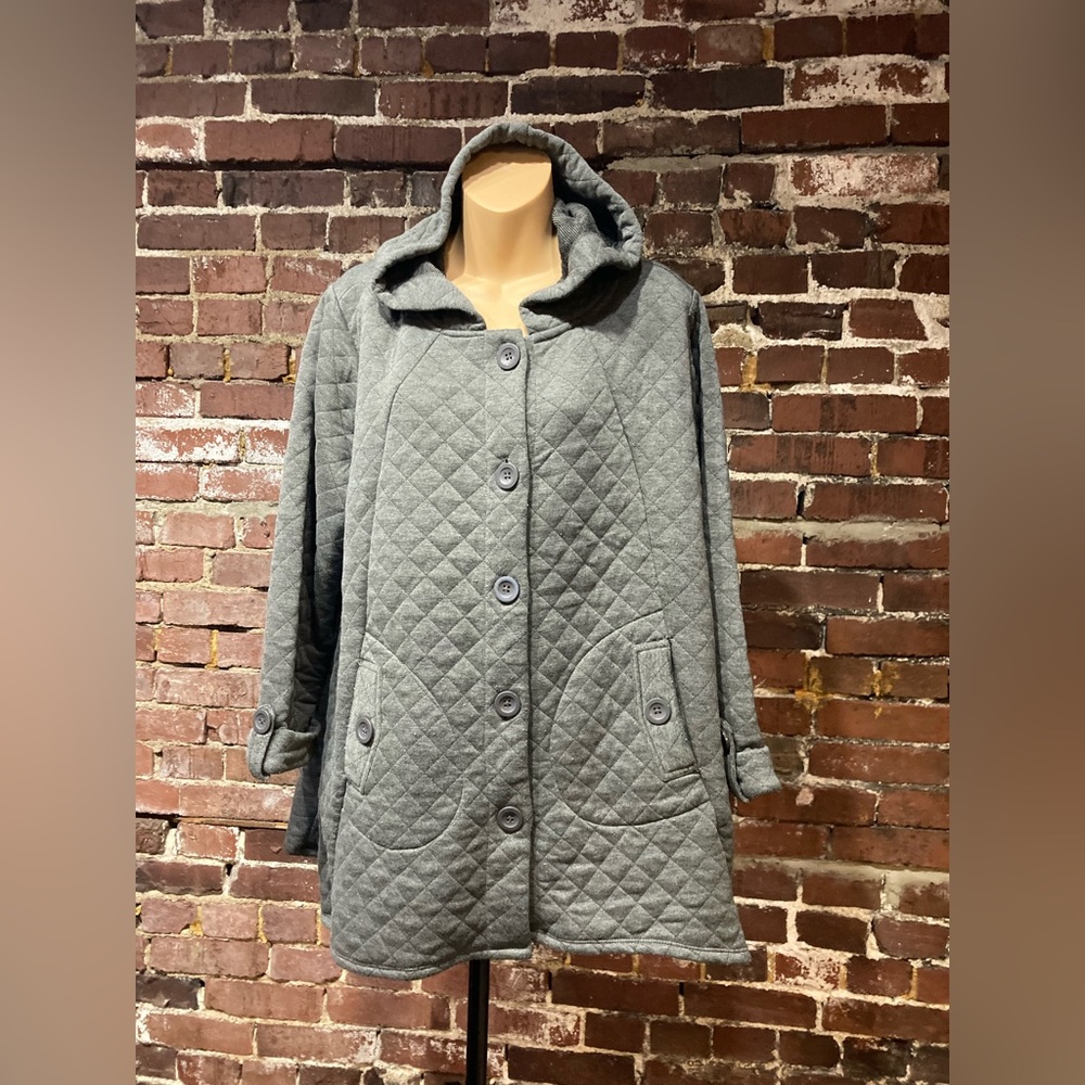 Christian Siriano NY Gray Quilted Hooded Sweater with Flare